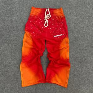 กางเกงวอร์มทรงขาบานแต่งคริสตัล ทรงโอเวอร์ไซส์ ผ้าหนา ฟอกสีแบบแอซิดวอช สไตล์วินเทจ สำหรับผู้ชาย - Product Image 2