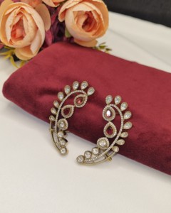 Elegant Pear Cut Kundan Glass Gemstone <b>Ear</b> <b>Cuffs</b> For Wedding Festivals Women Festival Party Wear Curved <b>Ear</b> Designer Collections - Product Image 3