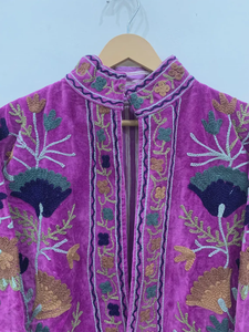 Violet Suzani Broderie Velours Veste Vintage Boho Manteau Unisexe Veste D'hiver Ethnique Chic Survêtement - Product Image 4