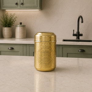 Ensemble de 3 pots à café, thé et sucre en laiton martelé SHUBHAM avec couvercles – Boîtes de rangement dorées martelées pour la cuisine - Product Image 4