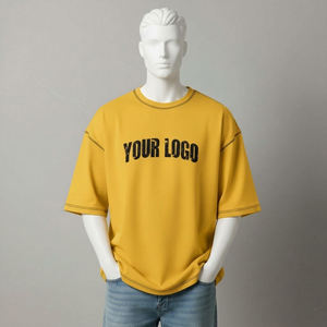 Camisetas de cuello alto para hombre, 230 g/m², de primera calidad, corte holgado, de algodón, manga corta, cuello redondo, para uso diario informal, estilo baggy. - Product Image 2