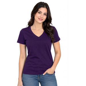 T-shirt à col en V pour femme, haut décontracté à la mode, en coton, à manches courtes, confortable, léger, respirant, à porter au quotidien - Product Image 6