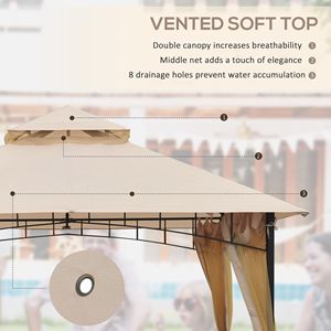 Gazebo 10x10 con Tetto a Doppia Ventilazione e Pareti Laterali in Rete con Cerniera, Colore Kaki, per Giardino e Patio - Product Image 4