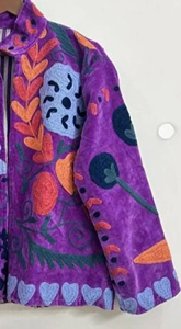 Purple Indian Style Suzani <b>Velvet</b> Embroidery Jacket |Unisex Bridesmaid Gift | Winter Jacket | Kimono Robe - Product Image 4