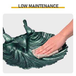 Vasca per Uccelli in Resina Verde Scuro 50*36*81cm con Fontana Solare 1.4W e Bordo a Conchiglia per il Birdwatching in Giardino - Product Image 5