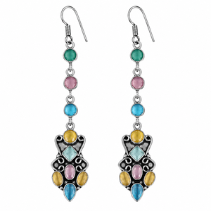 MOQ Pendientes Largos Colgantes en Forma de Campana Multicolor |   Joyería de Plata Antigua para Mujer, Venta al Por Mayor Directa de Fábrica - Product Image 1