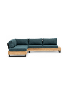 Canapé d'extérieur moderne en bois avec coussins en tissu gris, deux places, accoudoirs droits, design convertible pour mobilier de salon - Product Image 1