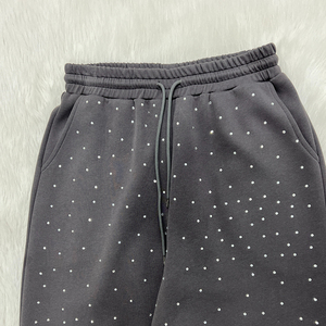 Men Rhinestone Tracksuit Set Zip Up <b>Hoodie</b> Jogger Pants 100% Cotton Streetwear Two Piece Outfit Winter - Product Image 5