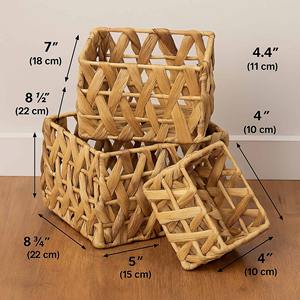 Paniers en jacinthe d'eau avec poignées, ensemble de 3, faits à la main, écologiques, vente en gros, fabriqués au Vietnam - Product Image 3