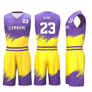 ชุดยูนิฟอร์มบาสเก็ตบอลสีม่วงเหลืองแบบกำหนดเอง ผู้ผลิต OEM ODM เสื้อและกางเกงขาสั้นทีมแบบสั่งทำพิเศษ ผู้จัดจำหน่ายขายส่ง - Product Image 6