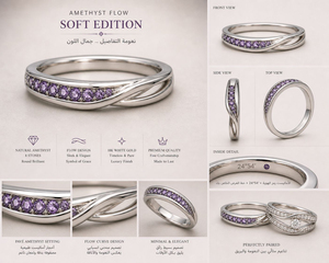 Bague de mariage minimaliste pour femme en argent 925 plaqué or jaune 18 carats avec améthyste taille brillant sertie à griffes, édition douce Amethyst Flow - Product Image 1