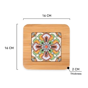 Sous-verre carré en bois avec motif carreaux méditerranéens de luxe, tapis et coussinets antidérapants écologiques - Product Image 2