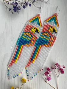 Pendientes largos de moda con cuentas de loro, pendientes de flecos con cuentas de semillas, pendientes de aves con cuentas, pendientes de naturaleza, pendientes tropicales, para regalo - Product Image 2