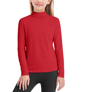 Camisetas de cuello alto rojas de color sólido para niñas, uniformes escolares, camisetas de punto de manga larga para niños - Product Image 3