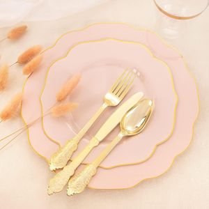Juego de 175 Platos de Plástico Rosa y Cubiertos Desechables Dorados, Incluye 50 Cuchillos, 25 Tenedores, 25 Cucharas, 25 Decoraciones para Mesa de Fiesta - Product Image 2