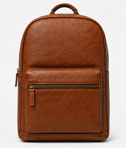 <b>Black</b> Genuine Leather Vintage Mens Business Travel Laptop <b>Backpack</b> Zipper Summer/Winter Polyester Lining Lightweight - Product Image 1