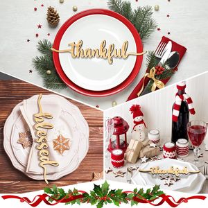 Set di 12 Decorazioni Natalizie Rustiche in Legno con Scritte 'Joyful', 'Merry', 'Thankful', 'Grateful', 'Blessed', 'Peace' per Tavola e Feste - Product Image 3