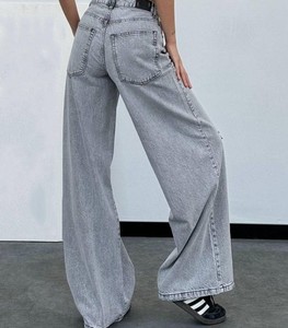 Jean en denim droit taille mi-haute pour femme avec logo personnalisé, respirant, écologique, délavage clair, style streetwear décontracté - Product Image 6