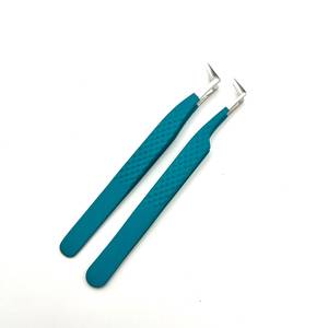 Pince à cils en acier inoxydable de type L, 90 degrés, fine, couleur vert marine mate, revêtement coloré, préhension parfaite, OEM - Product Image 1