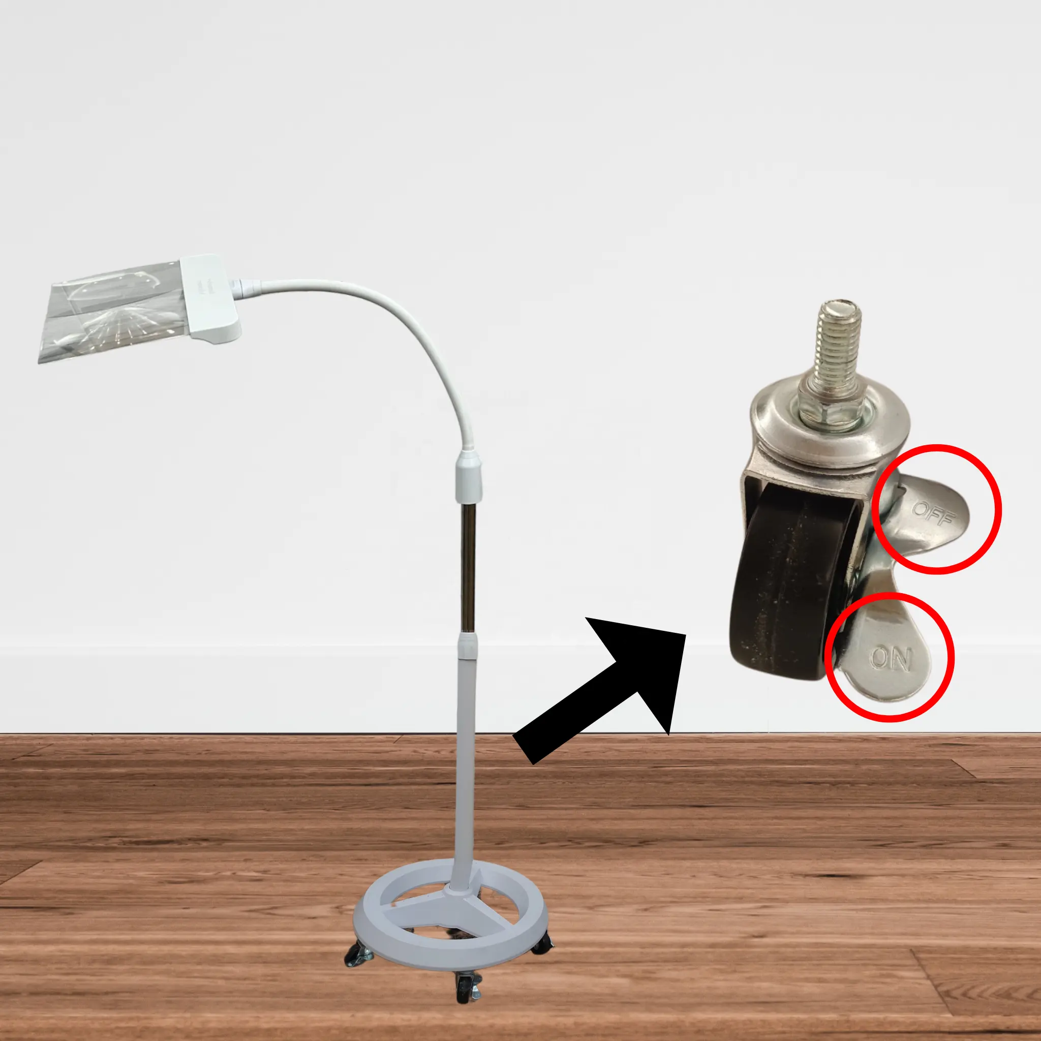 Pembesar lampu 3X, lengan Putar bisa diatur, pembesar LED berdiri lantai, lengan Putar bisa disesuaikan