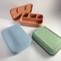 Boîte à lunch en silicone à 4 compartiments de 1200 ml - Anti-fuite - Compatible micro-ondes - Réchauffable - Écologique - Plateau bento de qualité alimentaire pour enfants
