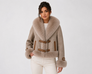 Custom Safari Style Woolen Jacket <b>With</b> Fur Collar And Cuffs <b>Belt</b> Closure Winter Outerwear Unisex Short <b>Coat</b> Thick Faux Fur - Product Image 5