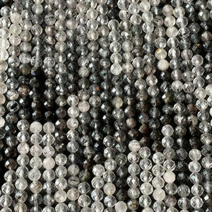 Perles de pierre de quartz tourmaline noire naturelle, facettées, rondes, super claires, pierres précieuses, brin complet de 15,5 pouces pour la création de bijoux - Product Image 1