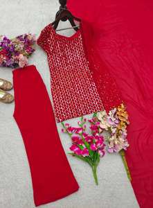 Ensemble de costume tendance de créateur, entièrement cousu, prêt-à-porter, composé d'un haut, d'un pantalon et d'un dupatta, tenue ethnique de haute qualité pour les mariages et les festivals - Product Image 4