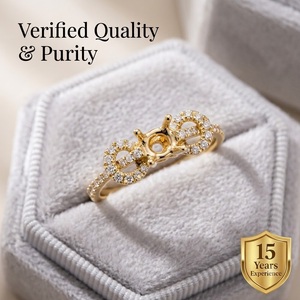 Bague de fiançailles de luxe en or jaune massif 18 carats, semi-monture, avec diamant entrelacé infini, monture de mariage ronde, fabrication usine - Product Image 3