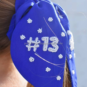 Foulard perlé personnalisé Chouchou avec #13 Broderie Sports Team Number Élastique Cheveux Cravate avec Queue Arc pour Cheer Girls Cadeaux - Product Image 2