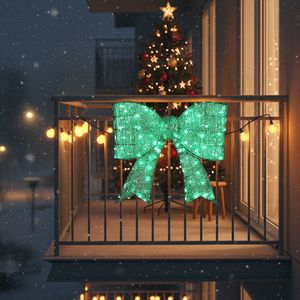 Décoration de Noël extérieure pré-éclairée 3D à énergie solaire, nœud géant avec 124 lumières LED vertes pour porte d'entrée, portail, mur - Product Image 6
