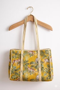 Quilted Cotton Geometric Pattern <b>Tote</b> <b>Bag</b> with Zipper Closure Spacious Lightweight Shopping and Travel Carryall for Everyday Use - Product Image 2