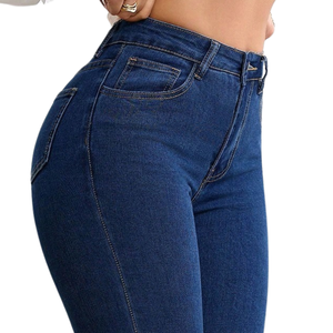 High <b>Waisted</b> Flare <b>Jeans</b> Women Regular Fit Denim Pants Vintage Dark Wash <b>Elastic</b> Bell Bottom Winter Casual Solid - Product Image 3