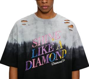 เสื้อยืดโอเวอร์ไซส์ประดับเพชรสำหรับผู้ชาย ผ้าฝ้าย 100% พิมพ์ลายกราฟิกเพชร ทรงไหล่ตก สตรีทแวร์ รับผลิตตามสั่ง ขายส่ง - Product Image 2