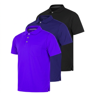 Polo de Manga Corta para Hombre, Color Sólido, con Bolsillo, Casual, Tejido Popelín, Corte Regular, Azul Marino, Negro - Product Image 5
