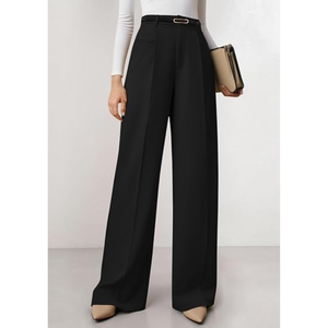 Pantalon de travail à jambes larges pour femmes, pantalon habillé taille haute, pantalon élégant décontracté pour le bureau - Product Image 5