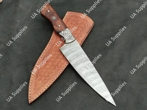 Couteau de chef de luxe en acier Damas, lame pleine longueur, tranchant comme une rasoir, manche en bois de rose, étui en cuir, ambidextre, haute dureté - Product Image 2