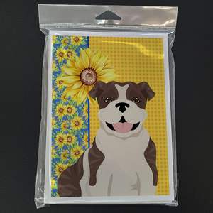 Summer Sunflowers Brindle Bulldog anglais Cartes de vœux Pack 8 Lunatique A7 Taille 5x7 Cartes vierges avec enveloppes - Product Image 3