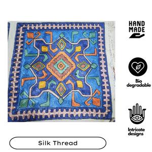 Funda de cojín premium para sofá, bordado Aari de Cachemira, 16x16, algodón decorativo, ecológico, con cierre de cremallera, azul, estilo bohemio, hilo de seda. - Product Image 2