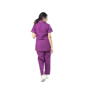 Women's Purple <b>Scrub</b> Set Short Sleeve V-Neck With Pockets Hospital Uniform Woven Cotton Polyester Blend - Product Image 2