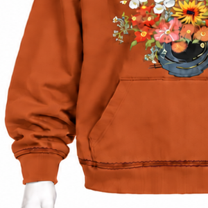 เสื้อฮู้ดลายดอกไม้สีส้มไหม้ ทรงโอเวอร์ไซส์ สไตล์ลำลอง มีกระเป๋าจิงโจ้ เหมาะสำหรับใส่ในฤดูใบไม้ร่วง สตรีทแวร์ - Product Image 5