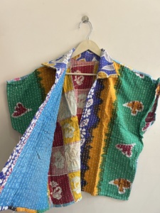 Handmade Reversible <b>Quilted</b> Kantha Short <b>Jacket</b> Assorted Women's Boho Vintage Coat - Product Image 5