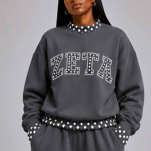 Zeta Vintage <b>Mock</b> <b>Neck</b> Crew <b>Neck</b> Cotton Fleece Sweatshirt Women Men Ladies Unisex Polka Dot Gingham Patch Greek Letter Apparel - Product Image 1