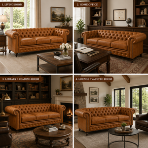 Sofá Chesterfield de 3 Plazas de Cuero Genuino Ecológico de Primera Calidad con Diseño Acolchado Profundo - Product Image 5