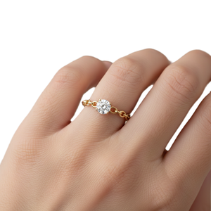 Bague de mode minimaliste en or massif 10K, avec diamant de laboratoire rond couleur DEF, clarté VS VVS, style maillon de chaîne, bague de fiançailles - Product Image 5