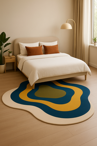 Tapis de salon de luxe sur mesure, blanc, bleu, doré, trois couches, design irrégulier, motif unique, cadeau - Product Image 2