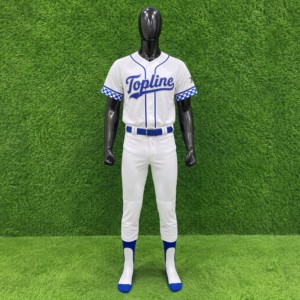 Maillot de baseball pour homme Topline, sublimé, col en V, motif 3D, manches courtes, blanc et bleu, imprimé, respirant, anti-humidité, polyester - Product Image 1