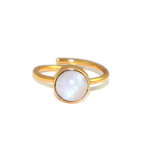 Women Style 22K Gold Plated Brass Rambo <b>Moonstone</b> <b>Ring</b> Round Bezel Setting Bohemian Style Unisex Jewelry June Birthstone Daily - Product Image 1