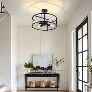 Lampadario Industriale Semi-Incasso a 4 Luci, Stile Rustico Nero, per Isola Cucina, 30W - Product Image 5