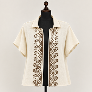 Camisa Boho de Algodón |   Blusa de Manga Corta con Estampado Artesanal para Mujer, Ligera, para Verano, Playa, Vacaciones, Festivales, Estilo Étnico Informal - Product Image 1
